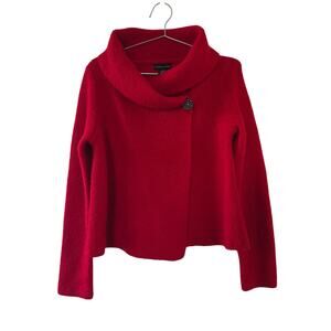 Adrienne Vittadini Wool Blend Jacket Red Asymmetrical Button Collar Womens M